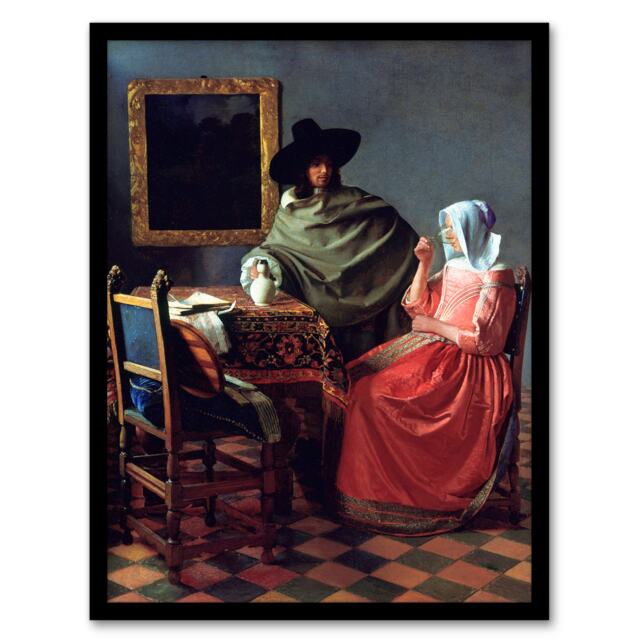 Johannes Vermeer Framed Wall Art Print The Wine Glass Cropped Paiting Home Décor