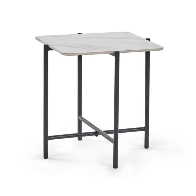 Lucerne White Marbled Sintered Stone Square Lamp Table in White Marble