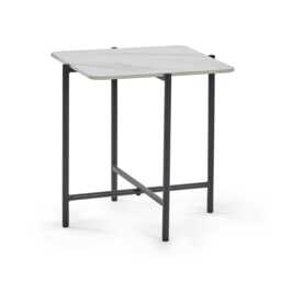 Lucerne White Marbled Sintered Stone Square Lamp Table in White Marble