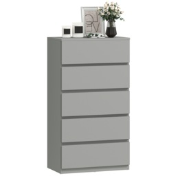 HOMCOM Bedroom Chest of Drawers, 5 Drawers Dresser, Drawer Unit Grey Grey