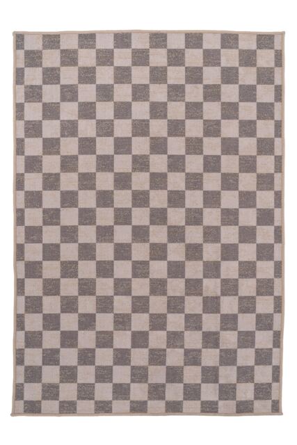 Machine Washable Natural Jute Blend Checkerboard Brown Area Rug 80cm x 150cm