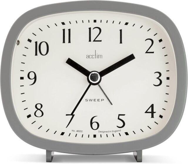 Acctim Hilda Analogue Alarm Clock Non Ticking Sweep Crescendo Alarm Backlight Contemporary Grey Pigeon