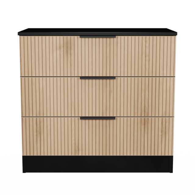 Crete 3 Drawer Chest of Drawers in Slatted Effect & Black (Ready Assembled) Black Slatted Effect / Black