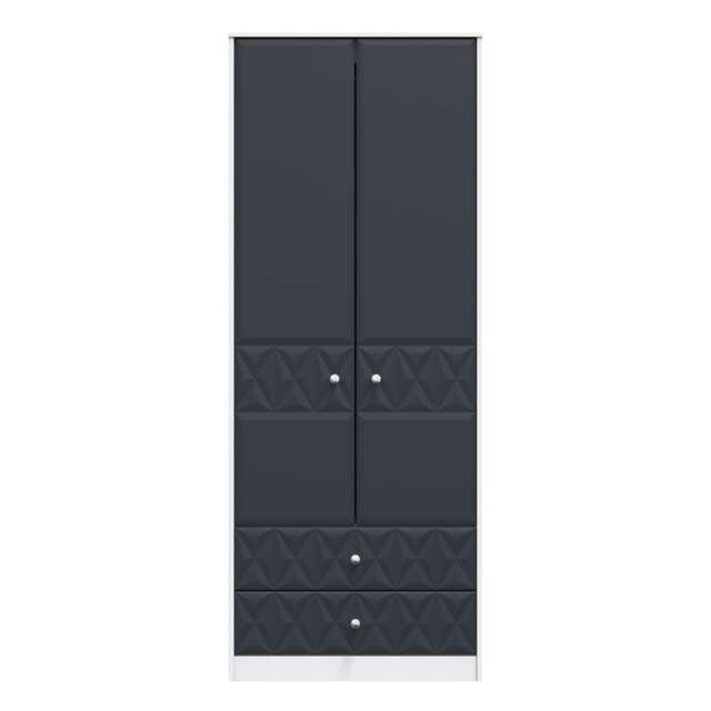 Memphis Tall 2 Drawer Double Wardrobe in Indigo Matt & White Matt (Ready Assembled) Blue Indigo Matt & White Matt