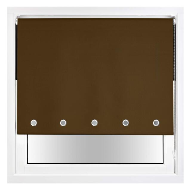 FURNISHED Blackout Roller Blind with Round Eyelets & Metal Fittings Brown Brown (W) 95cm x (L) 210cm