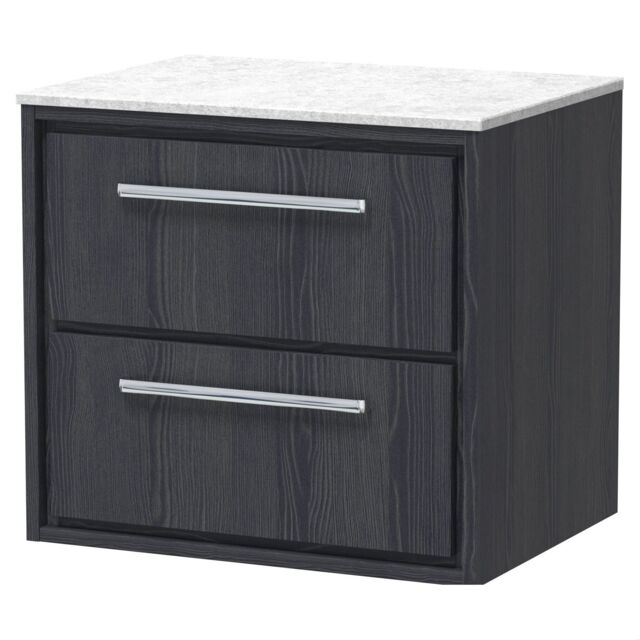 Balterley Longnor 2 Drawer Wall Hung Vanity Unit with White Marble Worktop, Woodgrain Graphite Grey, 600mm
