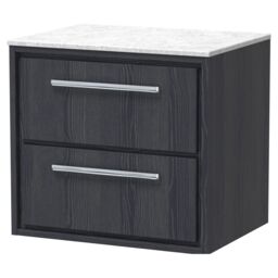 Balterley Longnor 2 Drawer Wall Hung Vanity Unit with White Marble Worktop, Woodgrain Graphite Grey, 600mm