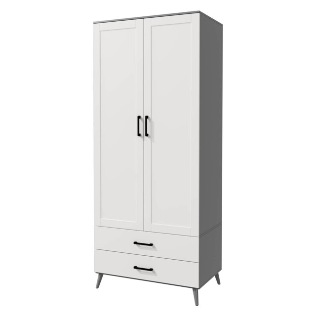 DEVON Wardrobe 2 Door 2 Drawer Modern Bedroom Clothes Storage Hanging Rail 180cm Grey Grey White 1