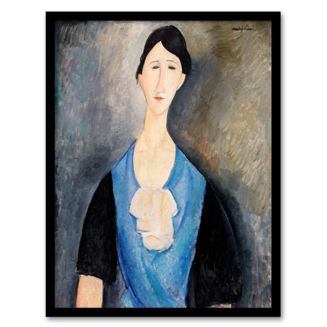 "Young Woman in Blue Portrait Modigliani Vintage Framed Wall Art Print 12X16"""