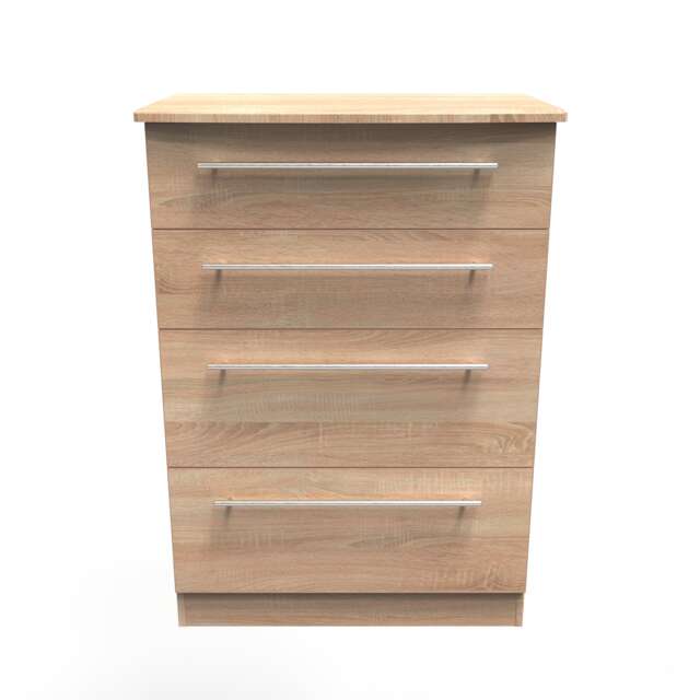 Carlton 4 Drawer Deep Chest of Drawers in Bardolino Oak (Ready Assembled) Brown Bardolino Oak