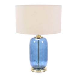 ValueLights Leigh Navy Blue and Gold Table Lamp Cream Shade & Bulb