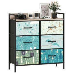 HOMCOM 6-Drawer Chest of Drawers, Fabric Dresser with Open Shelf, Blue Blue Blue
