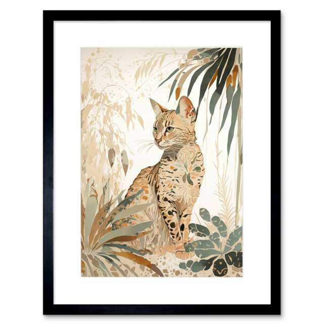 "Savannah Cat Colourful Fur Pattern Nature 9x7"" Black Framed Wall Art Print"