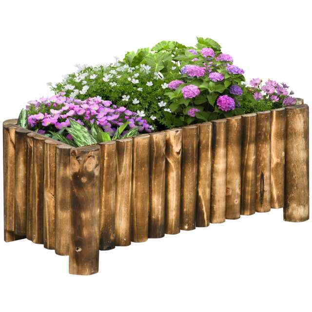Outsunny Raised Flower Bed Wooden Rectangualr Planter Container Box Wood 4 Feet Brown Natural wood color