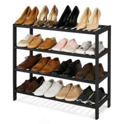 Neo Black 4-Tier Bamboo Shoe Rack Wooden Shoe Storage Organiser Shelf for Hallway, Entrance Living Room Black