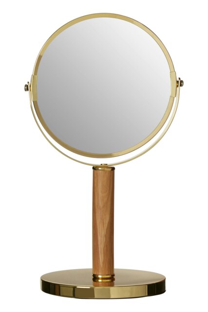 Orsina Gold Finish Iron Table Mirror, Durable 33x17cm Swivel Vanity Mirror, Elegant Round Mirror
