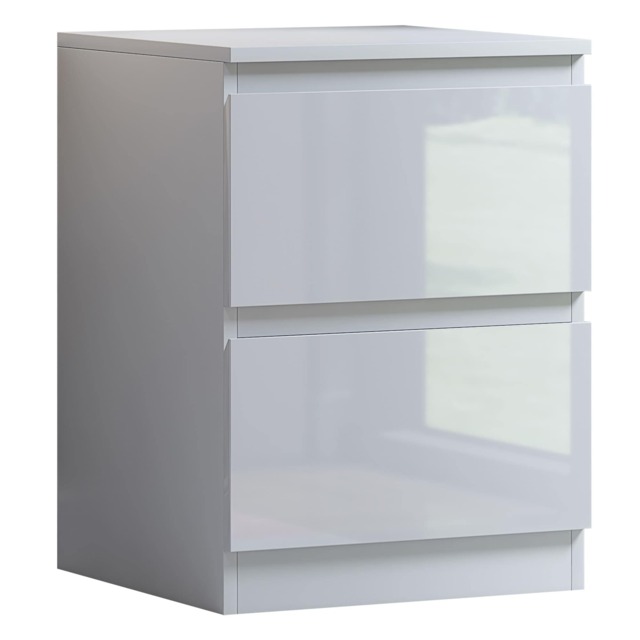 Keaton Gloss White 2 Drawer Bedside Table Freestanding Chest Of Drawers (40 x 55 x 40cm - D x H x W) White White 1