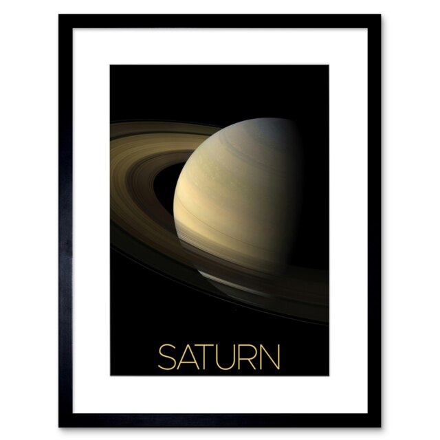 "NASA Our Solar System Saturn Planet Equinox Cassini 9x7"" Black Framed Wall Art Print"