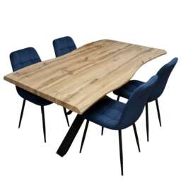 Modern Dining Table with 4 Blue velvet tuffted Chairs Kitchen Furniture
