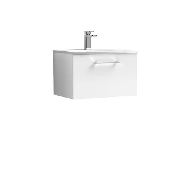 Balterley Contemporary Bathroom 1-Drawer Wall-Hung Curved Basin Vanity Unit White Gloss White 389 x 610 x 440mm