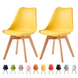 Set of 2 Dining Chairs with Solid Wooden Legs and Seat Cushion Pad Yellow- Eva by MCC