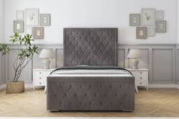 "Sloomy Monroe Slate Naples Bed Frame With 50"" Upholstered Headboard 2'6 Small Single"