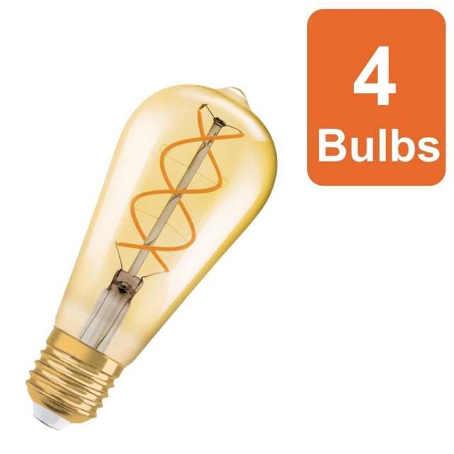 Osram Vintage 1906 LED Edison Filament Lamp Bulb Gold Dimmable 4W E27 Pack of 4