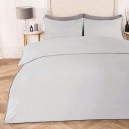 OHS Luxury Soft Microfibre Piped Edge Duvet Quilt Cover and Pillowcase Set, Double - Silver/Grey
