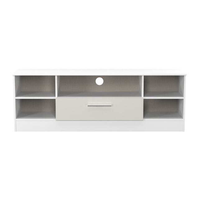 Trent Wide 1 Drawer TV & Media Unit in Grey Matt & White (Ready Assembled) Grey Grey Matt & White