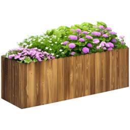 Outsunny Raised Flower Bed Wooden Rectangualr Planter Container Box Garden Wood Brown Natural wood colour