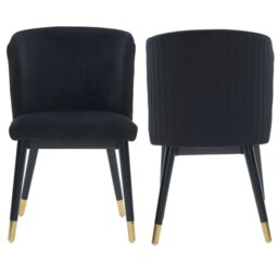 Set of 2 Sofina Modern Velvet Dining Chairs with Tufted Back - Wooden Frame & Gold-Tipped Rubberwood Legs Blue Blue