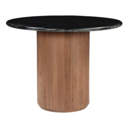 Luxor Round Black Marble Top with Wood Pedestal Dining Table