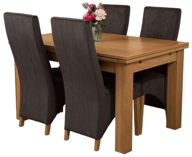 Richmond 140-220cm Oak Extending Dining Table and 4 Lola Fabric Chairs Black Black