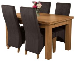 Richmond 140-220cm Oak Extending Dining Table and 4 Lola Fabric Chairs Black Black