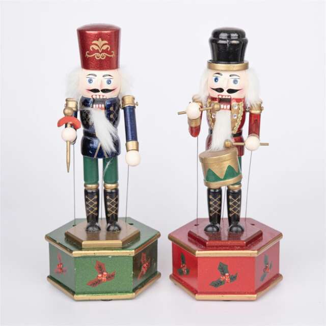 Musical Box Wooden Nutcrackers Soldiers Figures Animated Clockwork Puppet Figurines Christmas Decoration 30cm