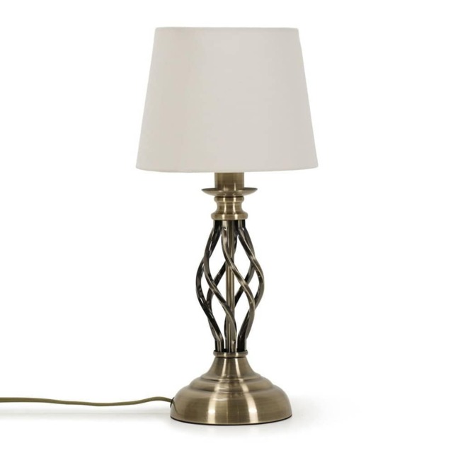 ValueLights Memphis Pair of Antique Brass Twist Table Lamps and Bulbs