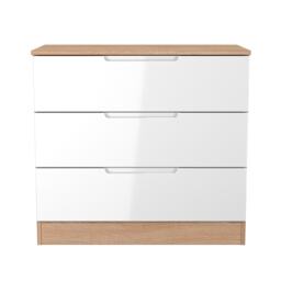 Lucca 3 Drawer Chest of Drawers in White Gloss & Bardolino Oak (Ready Assembled) White White Gloss & Bardolino Oak