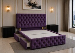 Brooklyn Divan Bed with Upholstered Headboard & Footboard Base - Small Double Purple Naples 4 Drawers