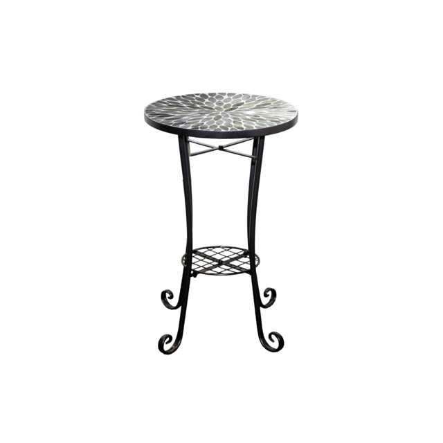 Leaf Mosaic Plant Stand Side Table with Ceramic Tile Top for Indoor and Outdoor Display
