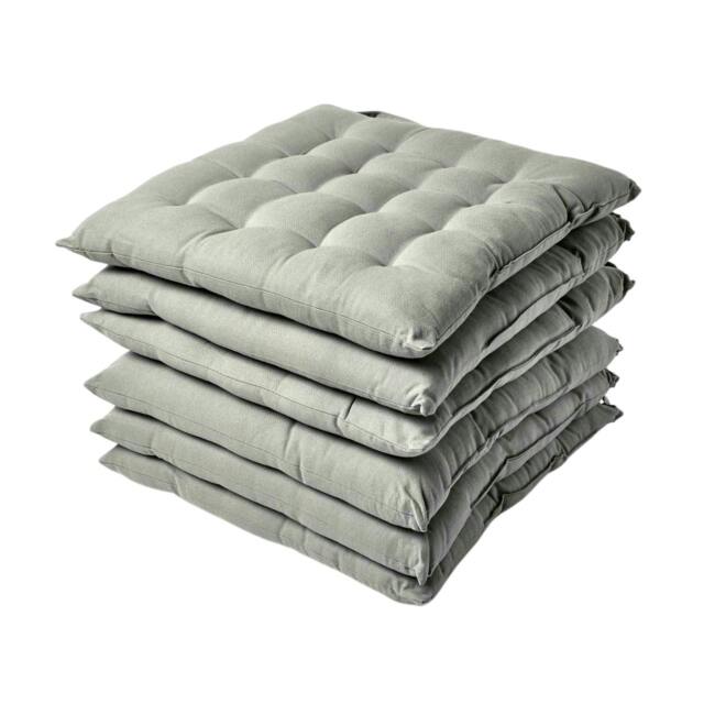 Homescapes 6 x Seat Pads Luxury Cotton Indoor Outdoor Garden Dining Cushion Grey 40 x 40 cm 6