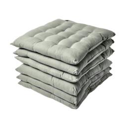 Homescapes 6 x Seat Pads Luxury Cotton Indoor Outdoor Garden Dining Cushion Grey 40 x 40 cm 6