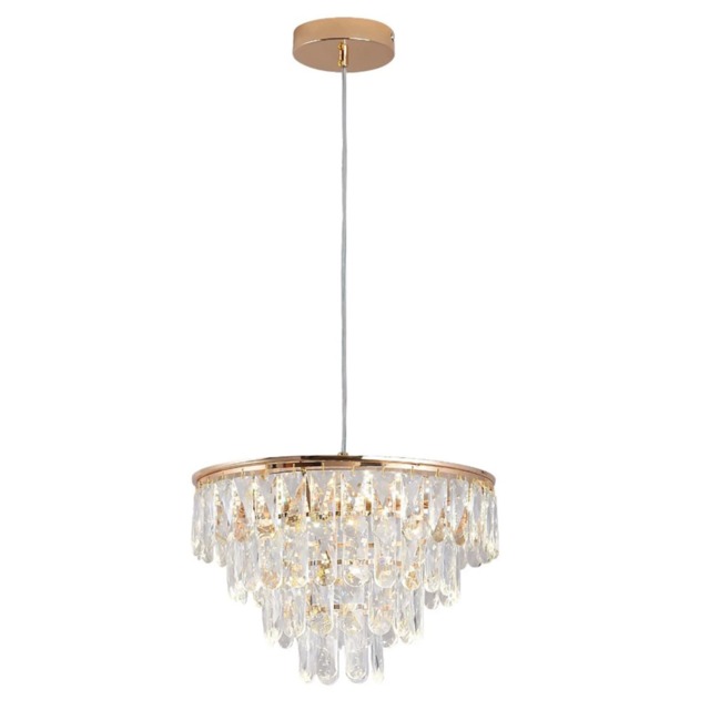Crystal Pendant Light Gold Ceiling Lamp LED Chandelier 40W 3 Color Lights
