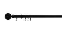 Lister Cartwright 28mm Obsidian Black Fixed Metal Curtain Pole Set Rings with Knotted Ball Finial Easy fit (150 cm)