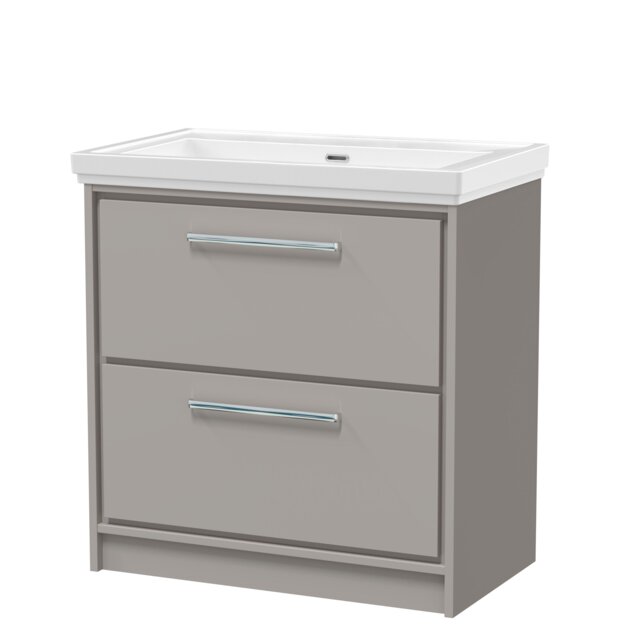 Balterley Modern Floor Standing 2-Drawer Bathroom Vanity with Fireclay Basin Grey Pebble Grey 1