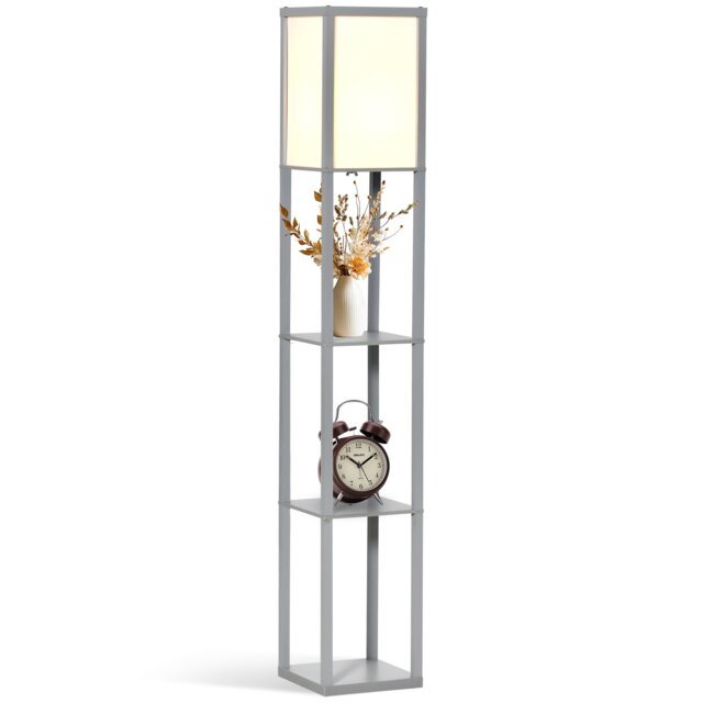 HOMCOM 3Tier Floor Lamp, Floor Light with Storage Shelf, Reading Standing Lamp with Acrylic Shade for Living Room, Bedroom, Kitchen, Dining Room, Office, Dorm, 160cm, Grey