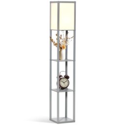 HOMCOM 3Tier Floor Lamp, Floor Light with Storage Shelf, Reading Standing Lamp with Acrylic Shade for Living Room, Bedroom, Kitchen, Dining Room, Office, Dorm, 160cm, Grey