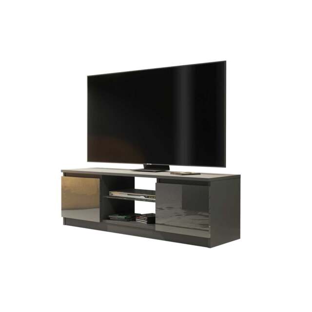 TV Unit TV Stand Grey High Gloss Media Console Sideboard Storage Cabinet 120cm