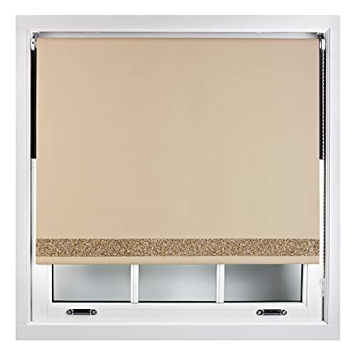 FURNISHED Thermal Blackout Roller Blinds with Glitter Edge - (W)130cm x (L)210cm Brown Cappuccino (W) 130cm x (L) 210cm