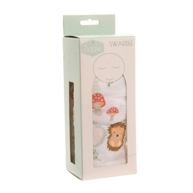 Ziggle Baby Cotton Muslin Swaddle Wrap - Woodland White L