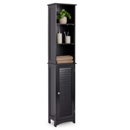 VonHaus Shrewsbury Black Tall Bathroom Cabinet Freestanding